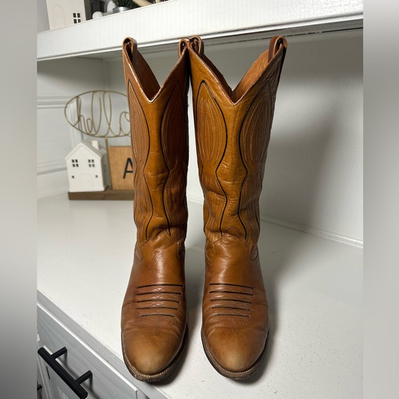 Vintage Dan Post Women’s 7.5C Tan Cowboy Boot Classic Western Leather Made Spain - Picture 2 of 8